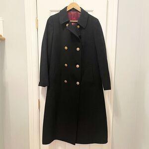 VTG 100% Wool Overcoat Navy Blue Womens Size 12 Double Breasted Quiet Luxury